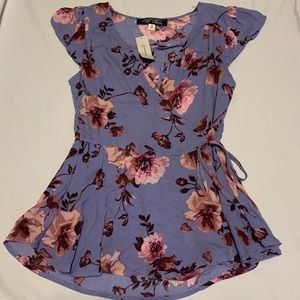 NWT!! Francesca’s Purple Floral Faux Wrap Top